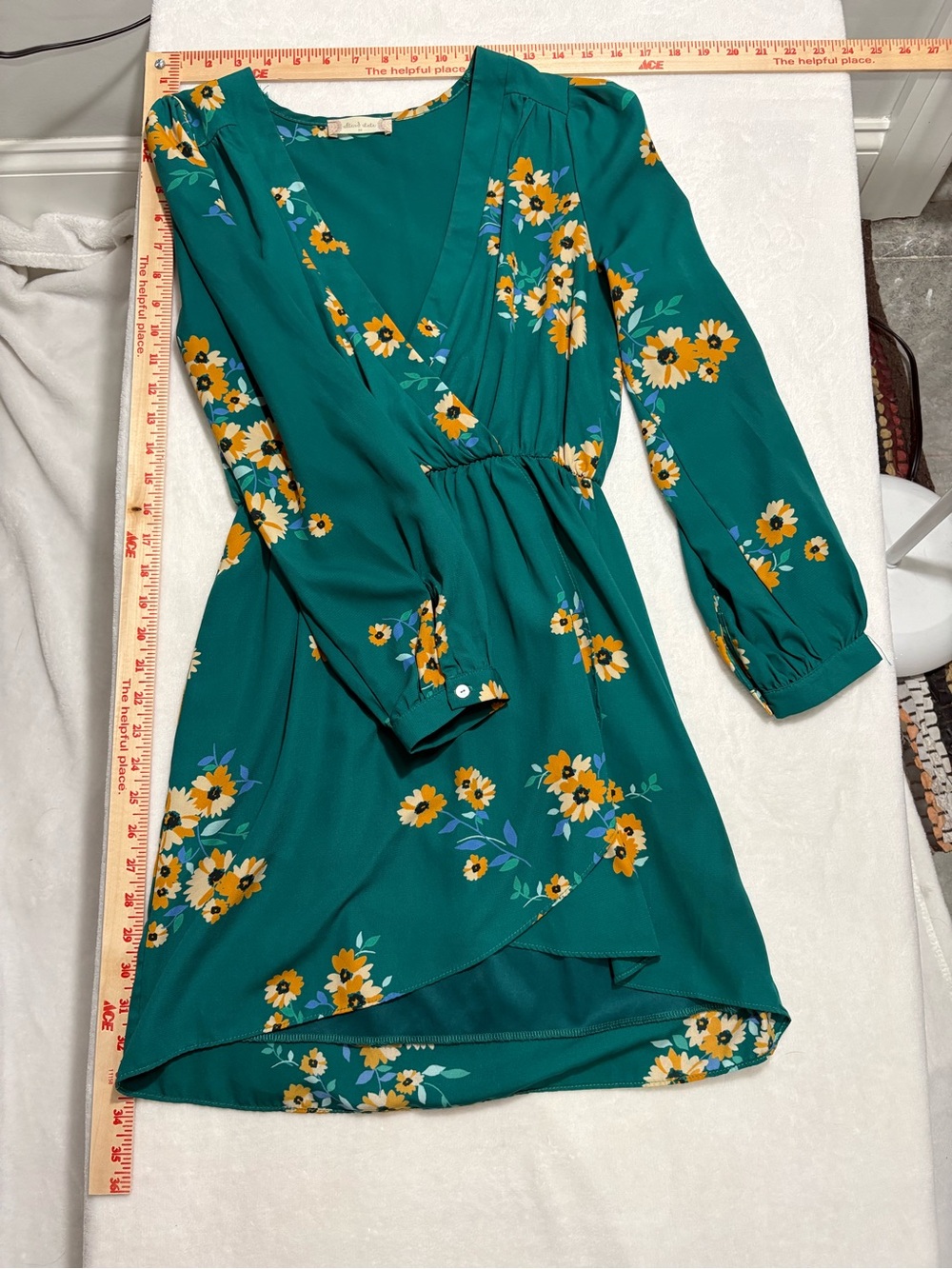 Altar’d State Green Floral Wrap Dress with Long Sleeves